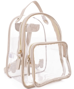 Clear Color Outlined Zipper Handle Backpack PMCL-20450 SAND